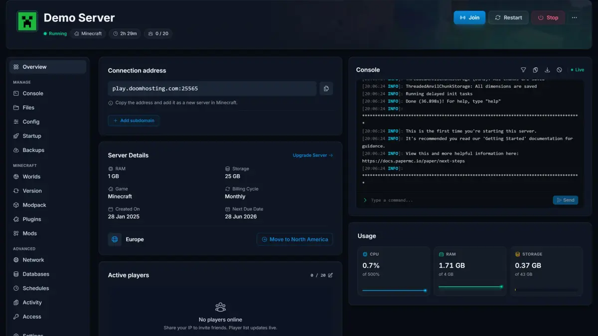 Vue d'ensemble du serveur
